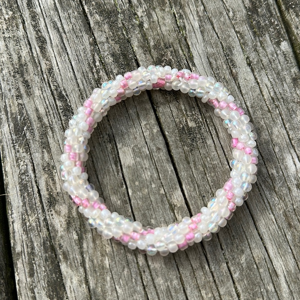 Pink & white crocheted bracelet